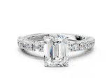 White gold Emerald Cut Diamond Pavé Band Solitaire Ring with Prong Setting_128