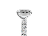White gold Emerald Cut Diamond Pavé Band Solitaire Ring with Prong Setting_133
