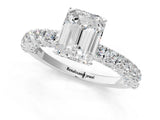White gold Emerald Cut Diamond Pavé Band Solitaire Ring with Prong Setting_147