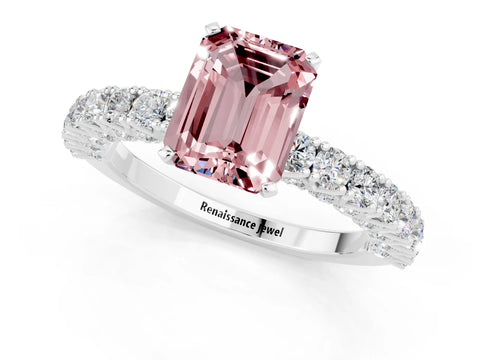 White gold Emerald Cut Diamond Pavé Band Solitaire Ring with Prong Setting_1