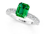 White gold Emerald Cut Diamond Pavé Band Solitaire Ring with Prong Setting_1