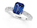 White gold Emerald Cut Diamond Pavé Band Solitaire Ring with Prong Setting_1