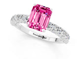 White gold Emerald Cut Diamond Pavé Band Solitaire Ring with Prong Setting_1