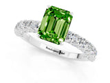 White gold Emerald Cut Diamond Pavé Band Solitaire Ring with Prong Setting_1