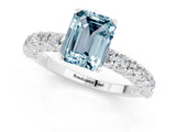 White gold Emerald Cut Diamond Pavé Band Solitaire Ring with Prong Setting_1