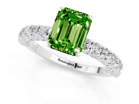 White gold Emerald Cut Diamond Pavé Band Solitaire Ring with Prong Setting_1