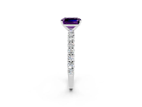 White gold Emerald Cut Diamond Pavé Band Solitaire Ring with Prong Setting_2