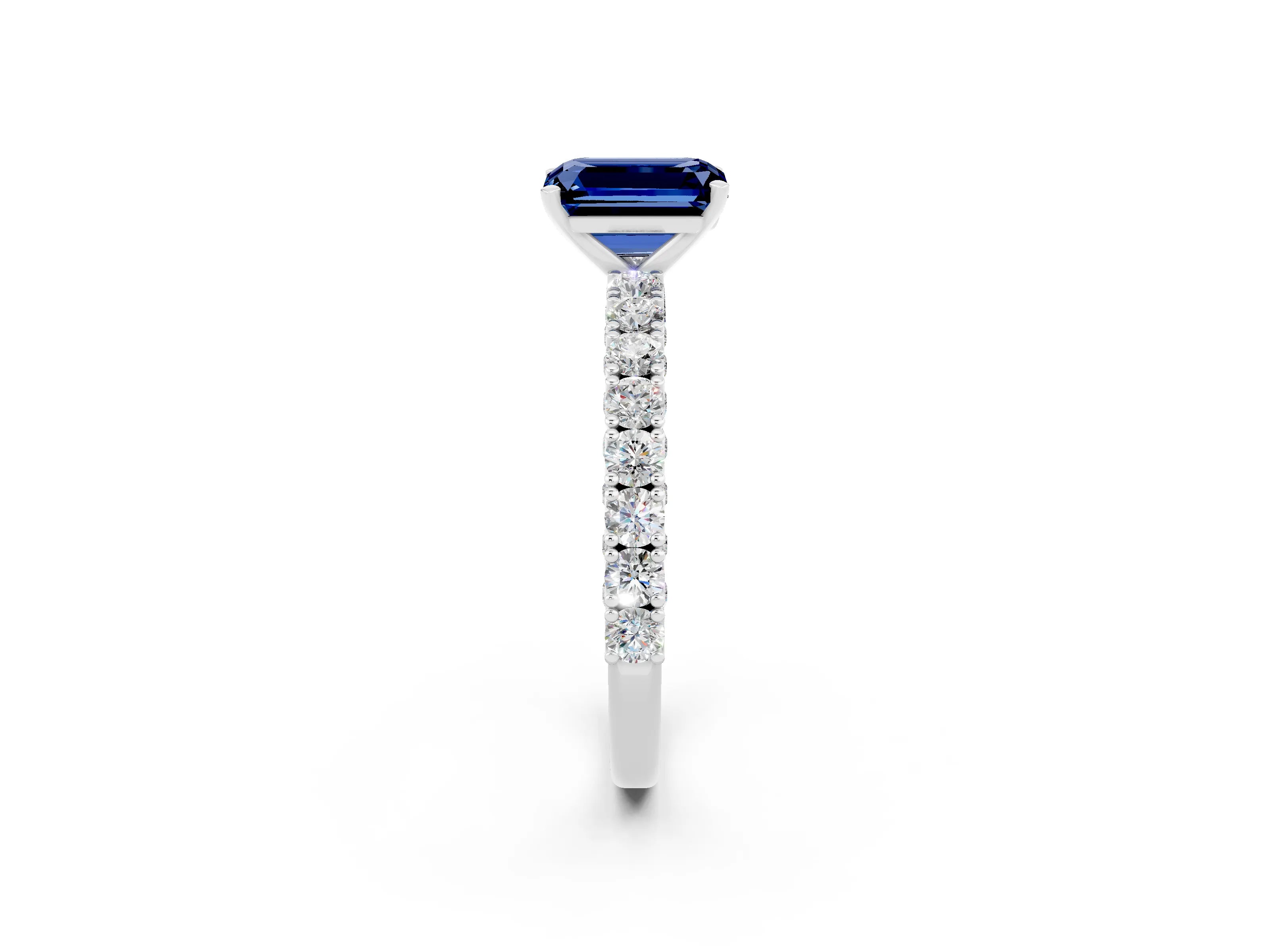 White gold Emerald Cut Diamond Pavé Band Solitaire Ring with Prong Setting_2
