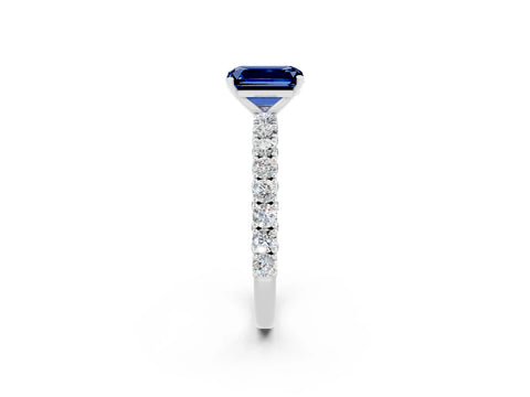 White gold Emerald Cut Diamond Pavé Band Solitaire Ring with Prong Setting_2
