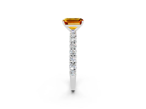White gold Emerald Cut Diamond Pavé Band Solitaire Ring with Prong Setting_2