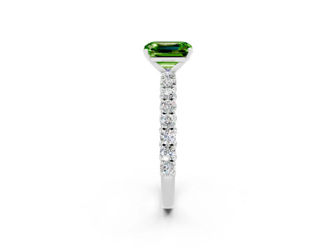 White gold Emerald Cut Diamond Pavé Band Solitaire Ring with Prong Setting_2