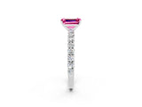 White gold Emerald Cut Diamond Pavé Band Solitaire Ring with Prong Setting_2