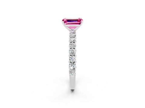 White gold Emerald Cut Diamond Pavé Band Solitaire Ring with Prong Setting_2