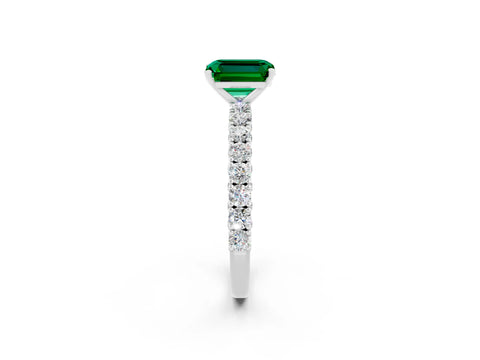 White gold Emerald Cut Diamond Pavé Band Solitaire Ring with Prong Setting_2