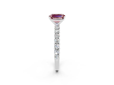 White gold Emerald Cut Diamond Pavé Band Solitaire Ring with Prong Setting_2