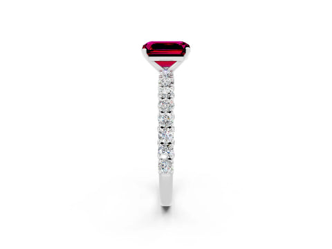 White gold Emerald Cut Diamond Pavé Band Solitaire Ring with Prong Setting_2