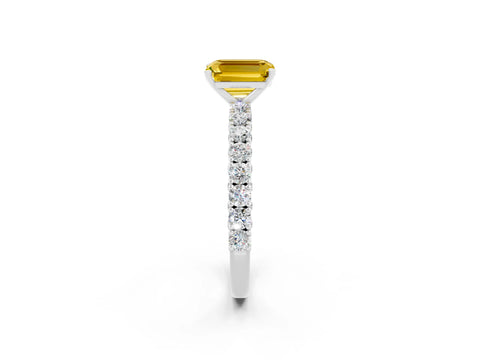 White gold Emerald Cut Diamond Pavé Band Solitaire Ring with Prong Setting_2