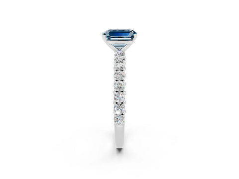 White gold Emerald Cut Diamond Pavé Band Solitaire Ring with Prong Setting_2