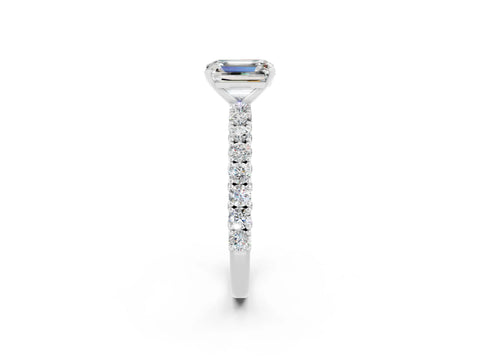 White gold Emerald Cut Diamond Pavé Band Solitaire Ring with Prong Setting_2