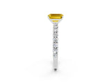 White gold Emerald Cut Diamond Pavé Band Solitaire Ring with Prong Setting_2
