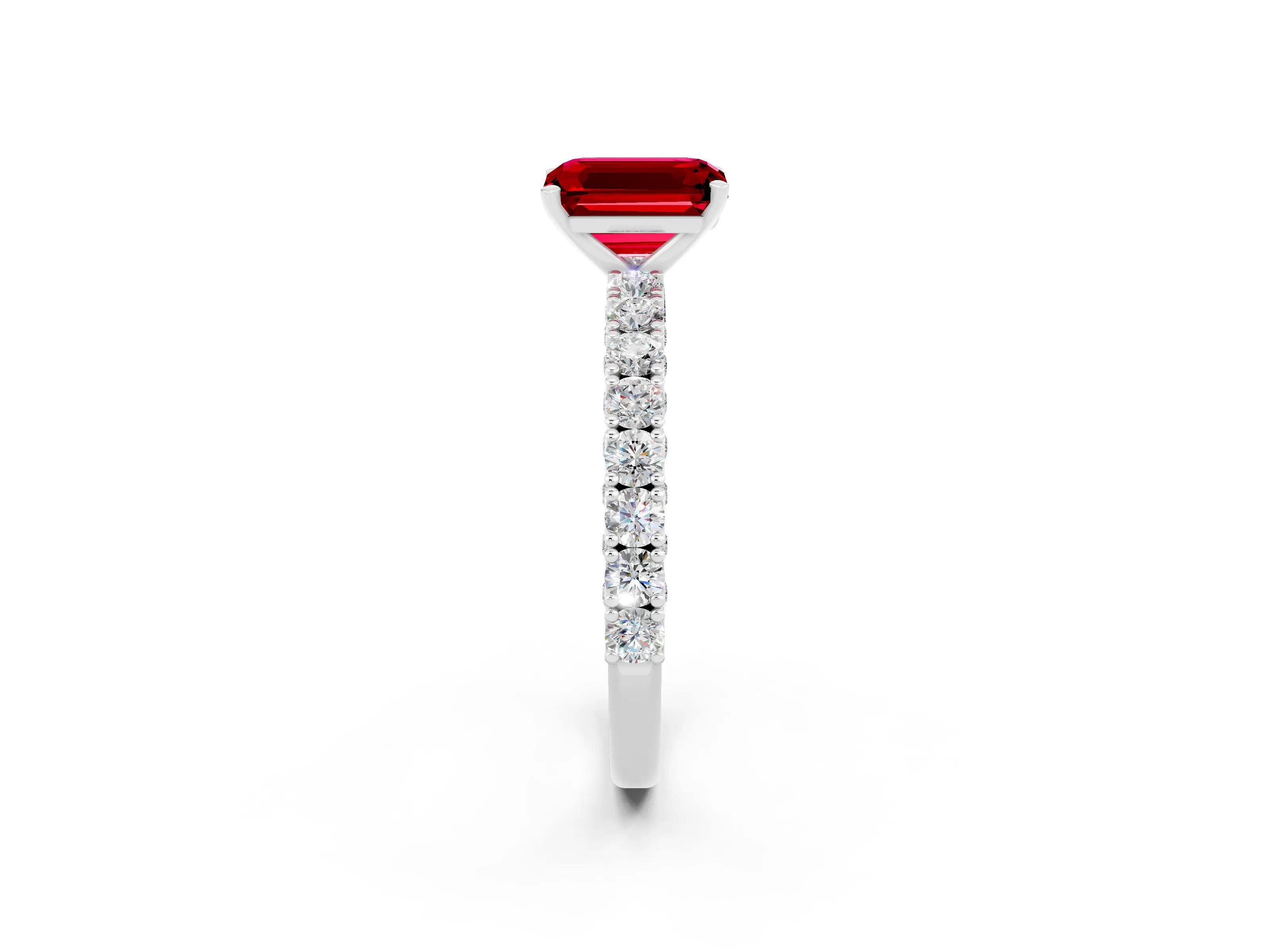 White gold Emerald Cut Diamond Pavé Band Solitaire Ring with Prong Setting_2