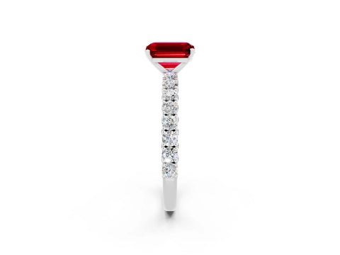 White gold Emerald Cut Diamond Pavé Band Solitaire Ring with Prong Setting_2