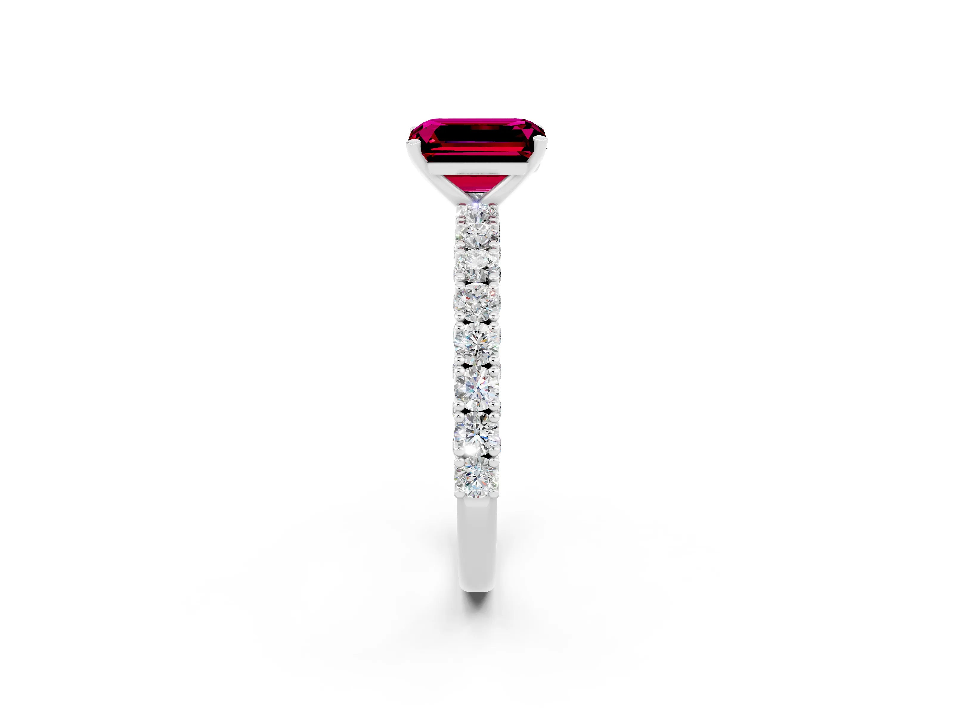 White gold Emerald Cut Diamond Pavé Band Solitaire Ring with Prong Setting_2