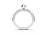 White gold Emerald Cut Diamond Pavé Band Solitaire Ring with Prong Setting_3