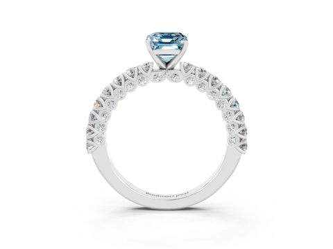 White gold Emerald Cut Diamond Pavé Band Solitaire Ring with Prong Setting_3