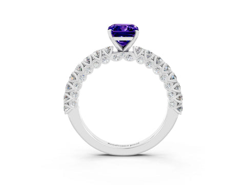 White gold Emerald Cut Diamond Pavé Band Solitaire Ring with Prong Setting_3