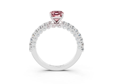 White gold Emerald Cut Diamond Pavé Band Solitaire Ring with Prong Setting_3