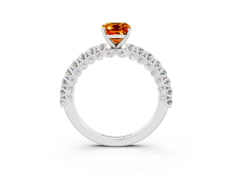 White gold Emerald Cut Diamond Pavé Band Solitaire Ring with Prong Setting_3