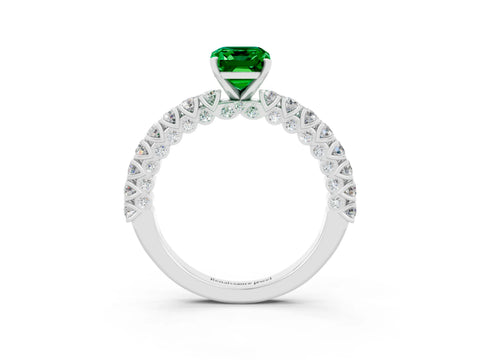 White gold Emerald Cut Diamond Pavé Band Solitaire Ring with Prong Setting_3