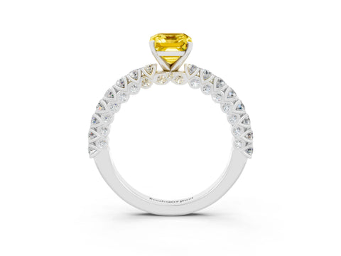White gold Emerald Cut Diamond Pavé Band Solitaire Ring with Prong Setting_3