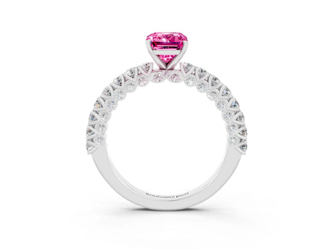 White gold Emerald Cut Diamond Pavé Band Solitaire Ring with Prong Setting_3