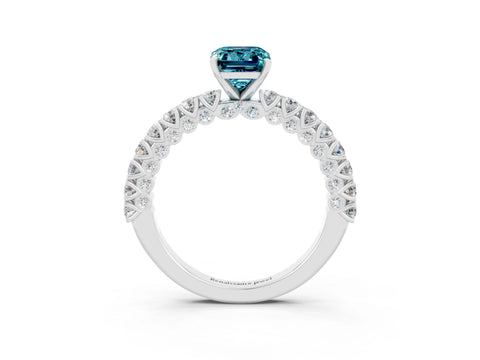 White gold Emerald Cut Diamond Pavé Band Solitaire Ring with Prong Setting_3