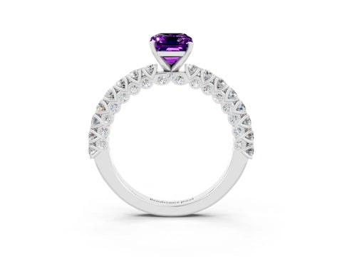 White gold Emerald Cut Diamond Pavé Band Solitaire Ring with Prong Setting_3