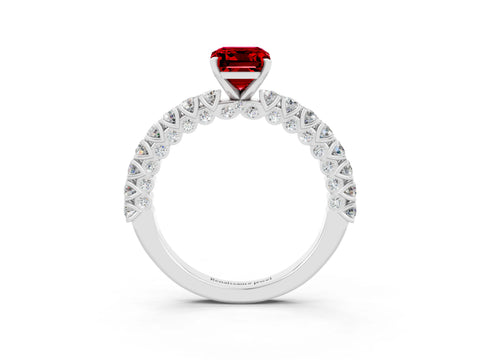 White gold Emerald Cut Diamond Pavé Band Solitaire Ring with Prong Setting_3