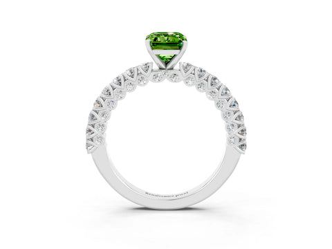 White gold Emerald Cut Diamond Pavé Band Solitaire Ring with Prong Setting_3