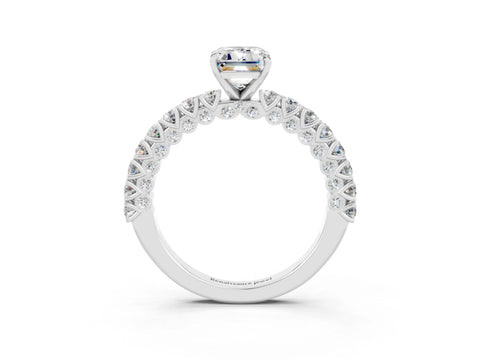 White gold Emerald Cut Diamond Pavé Band Solitaire Ring with Prong Setting_3