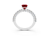 White gold Emerald Cut Diamond Pavé Band Solitaire Ring with Prong Setting_3