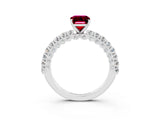 White gold Emerald Cut Diamond Pavé Band Solitaire Ring with Prong Setting_3