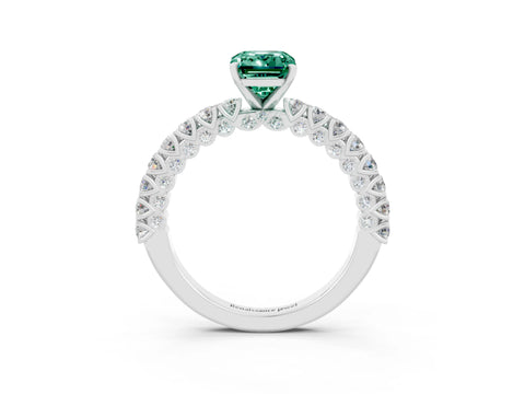 White gold Emerald Cut Diamond Pavé Band Solitaire Ring with Prong Setting_3