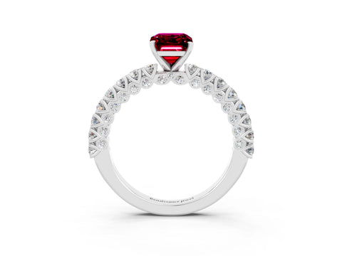 White gold Emerald Cut Diamond Pavé Band Solitaire Ring with Prong Setting_3