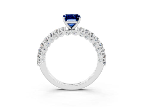 White gold Emerald Cut Diamond Pavé Band Solitaire Ring with Prong Setting_3