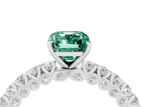White gold Emerald Cut Diamond Pavé Band Solitaire Ring with Prong Setting_4