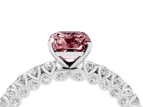 White gold Emerald Cut Diamond Pavé Band Solitaire Ring with Prong Setting_4