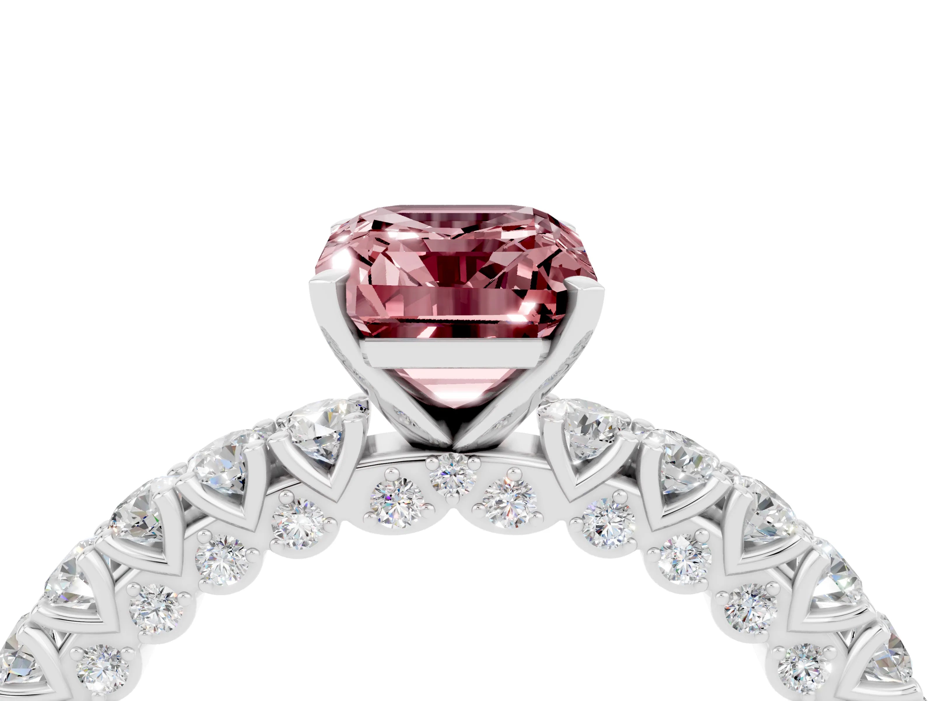 White gold Emerald Cut Diamond Pavé Band Solitaire Ring with Prong Setting_4