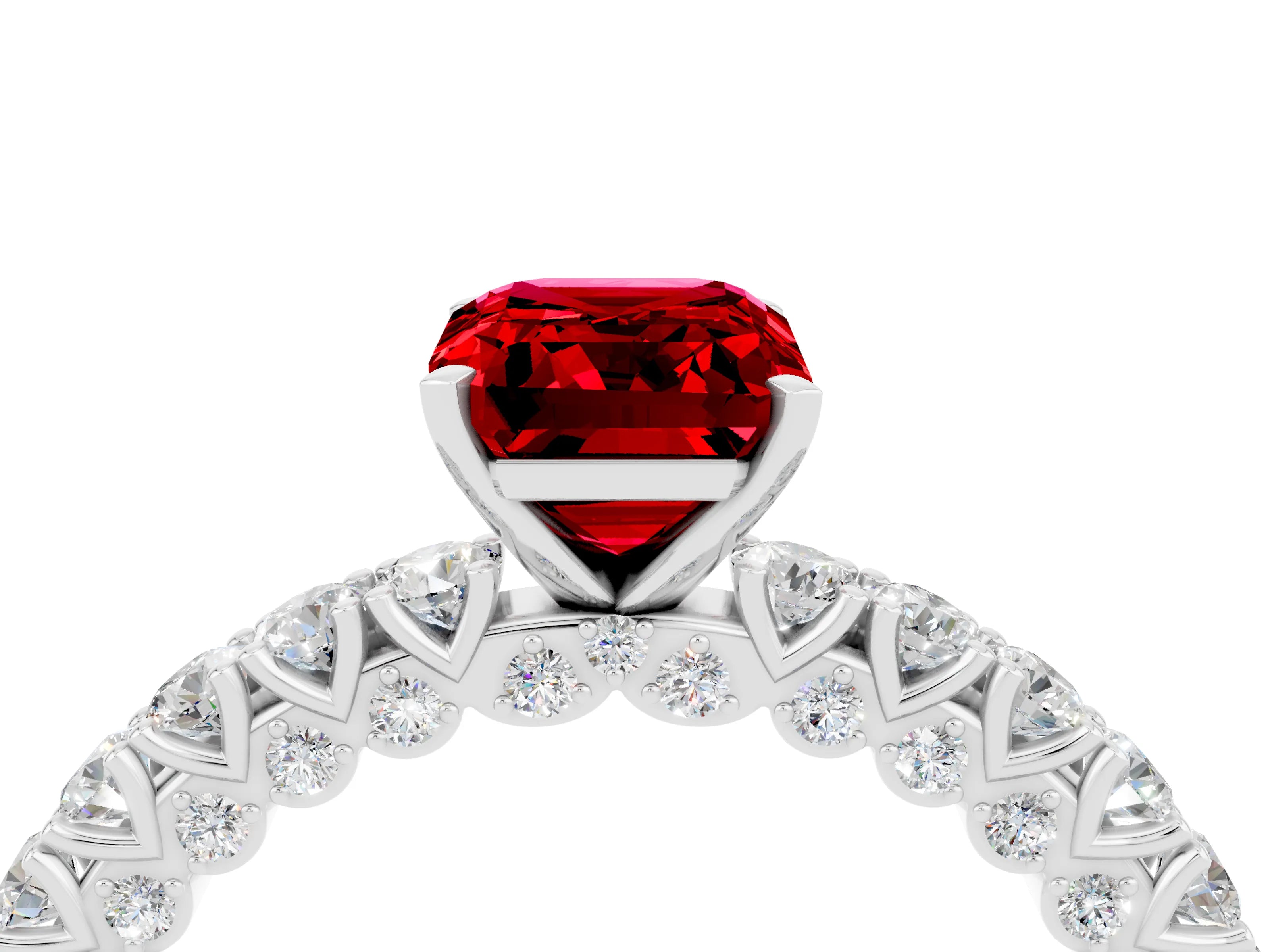 White gold Emerald Cut Diamond Pavé Band Solitaire Ring with Prong Setting_4