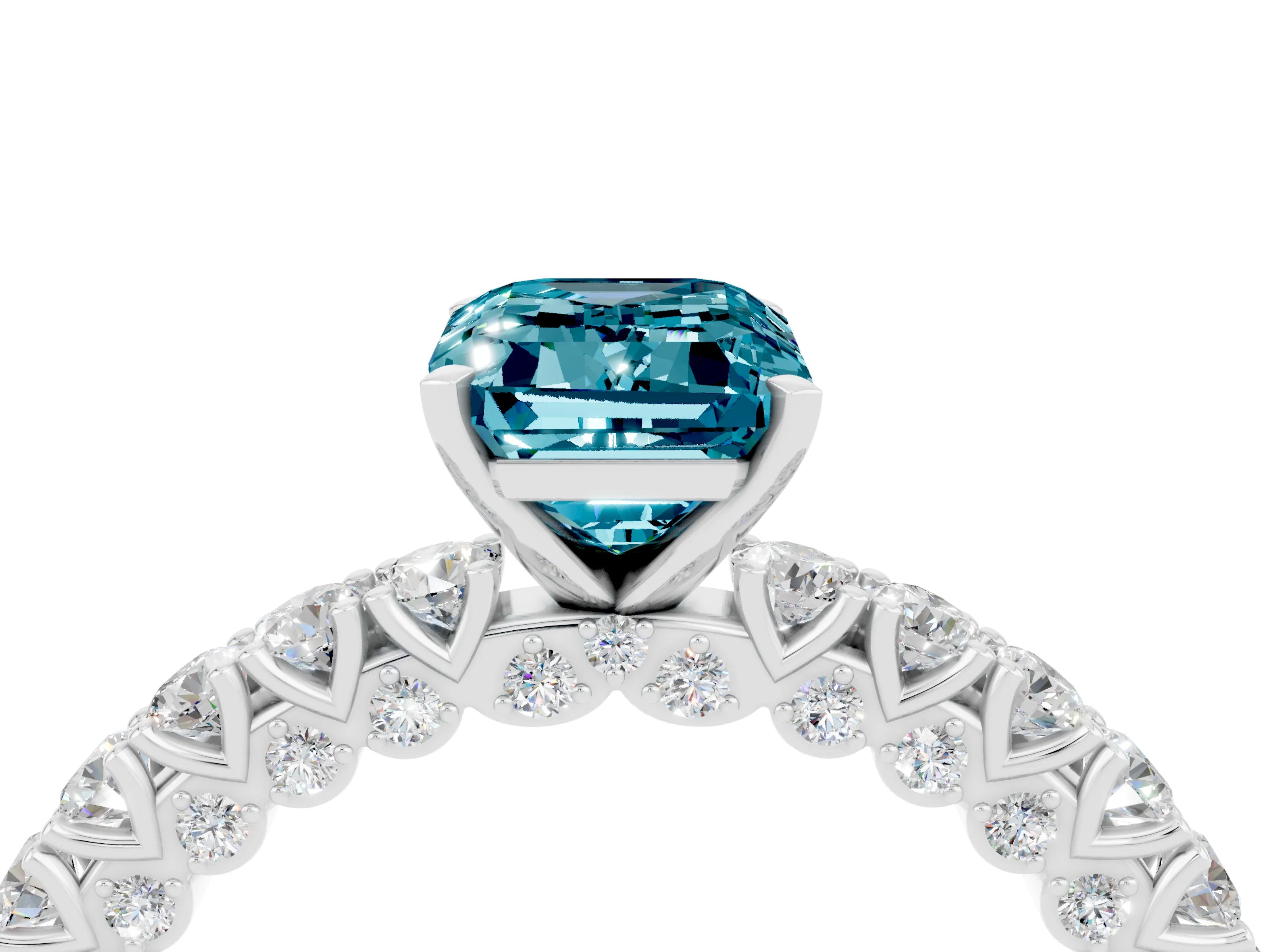 White gold Emerald Cut Diamond Pavé Band Solitaire Ring with Prong Setting_4